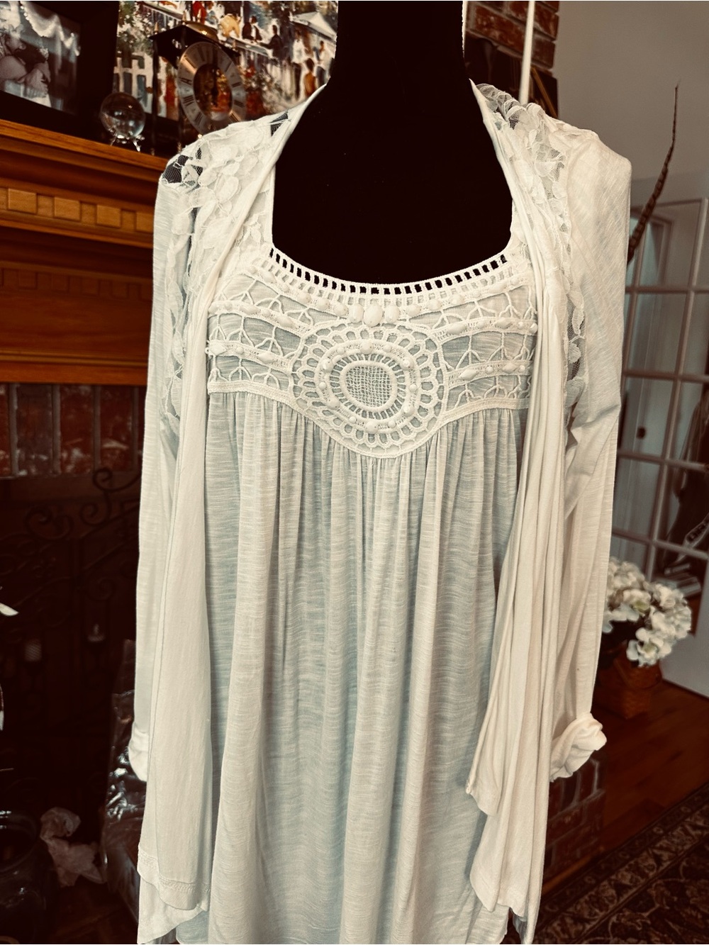 Midnight Velvet 2-piece Ivory set, Sleeveless Shell & Long Sleeve Open Jacket XL
